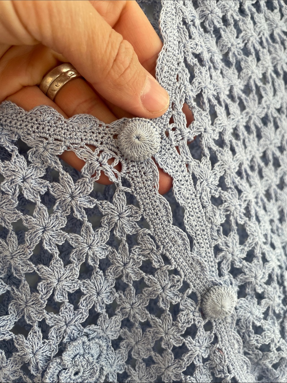April Cornell Periwinkle Crochet Floral Button-Front Cardigan - Picture 3 of 7